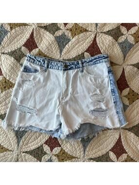 Vervet two tone white & blue distressed ripped jean high waisted shorts summer